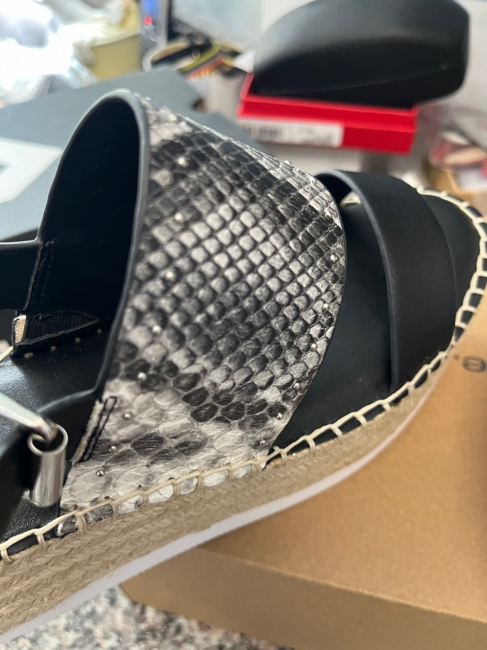 Charles By Charles David Black & Gray Snake Espadrille Platform Sandals - Picture 3 of 4